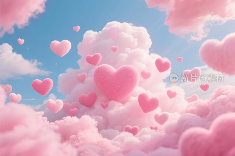 粉色爱心云朵插画