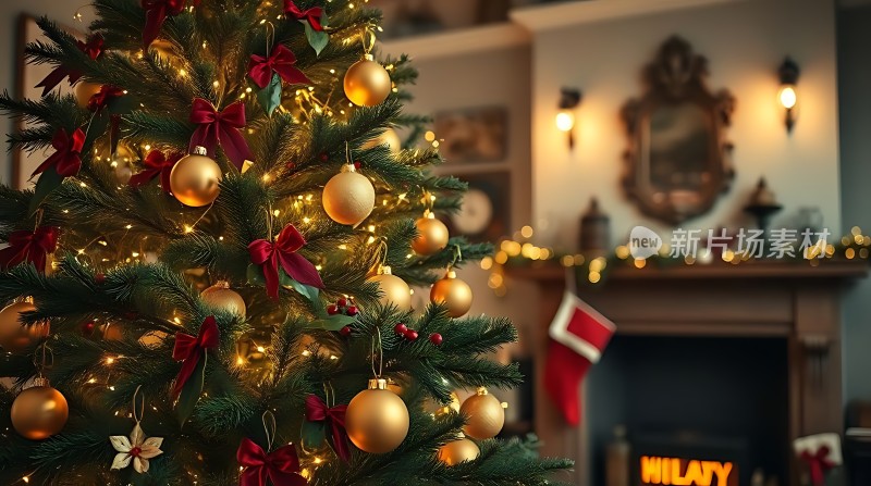 圣诞树下的温馨节日场景