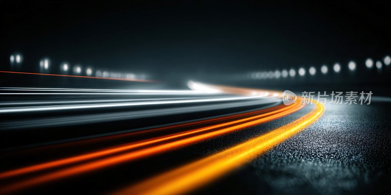 夜晚道路光影轨迹画面