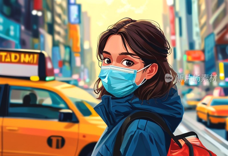 女子戴口罩等车