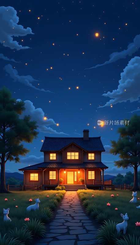 星空下的温馨小屋