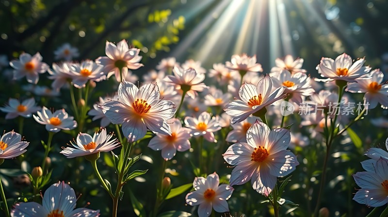 阳光下的粉色花朵绽放