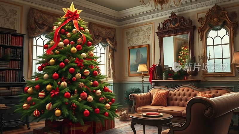 圣诞树下的温馨客厅