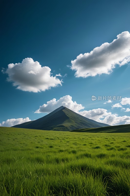 一大片草地一座高山清图片