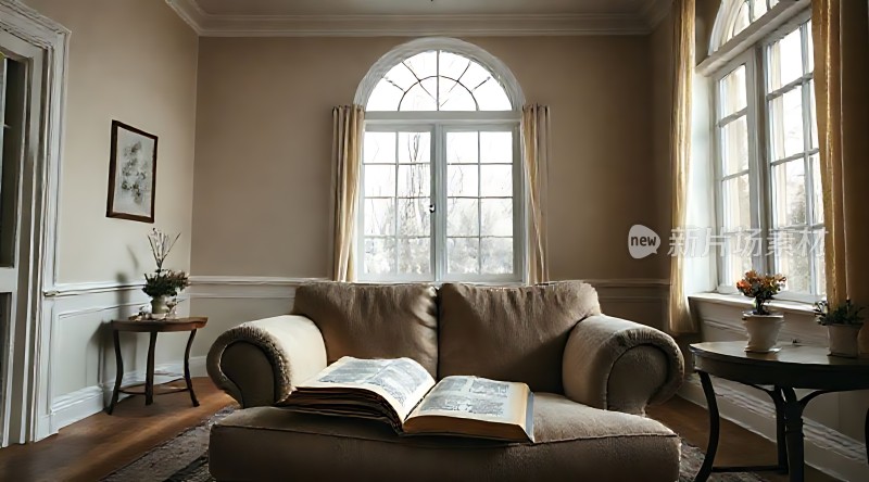 阳光午后静谧书房书香伴花影