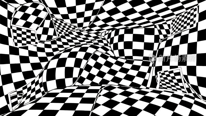 黑白方格扭曲视觉插画