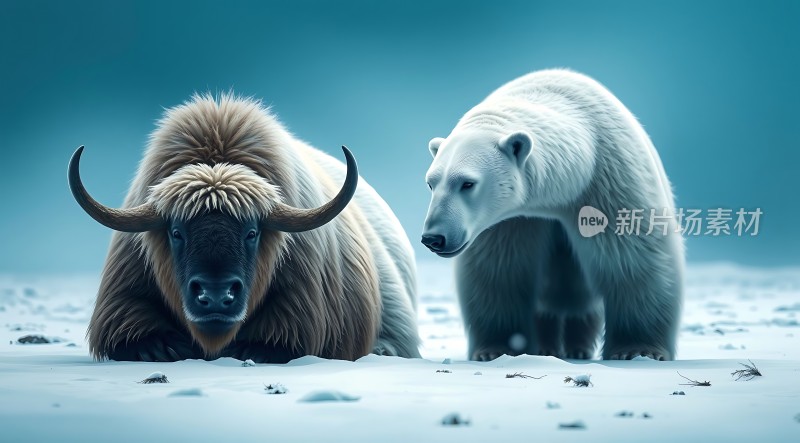 雪原上的守护者牦牛与北极熊
