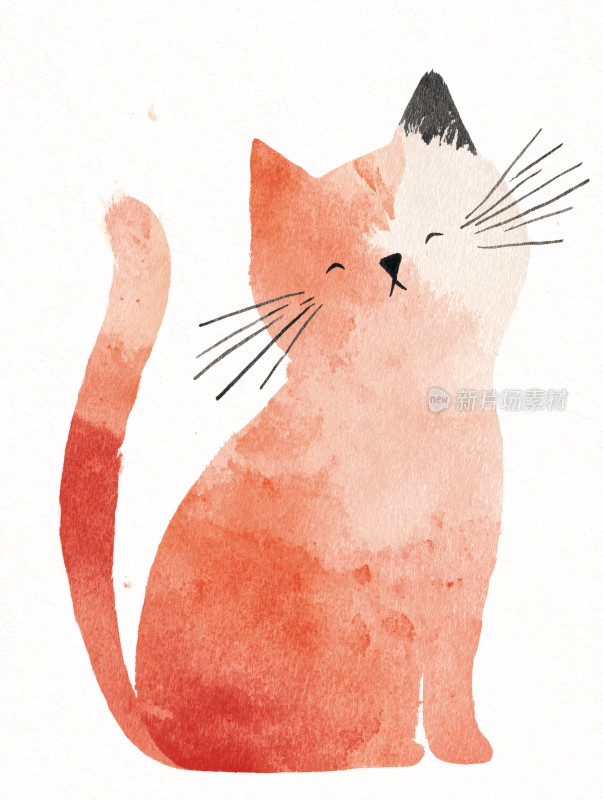 可爱水彩猫咪插画