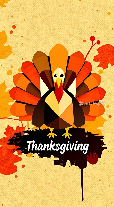 感恩节火鸡秋叶海报