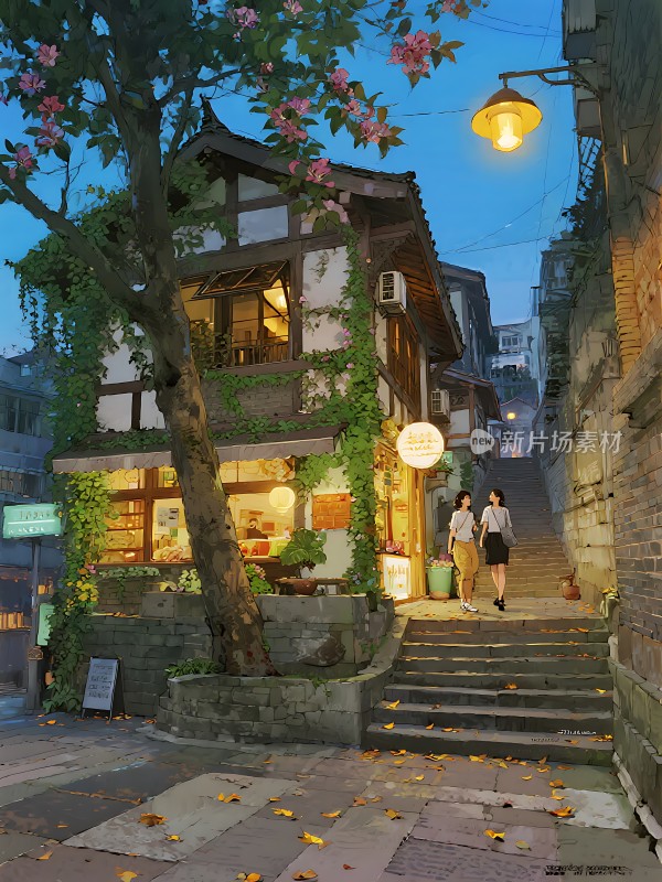 古街夜色下的温馨小店