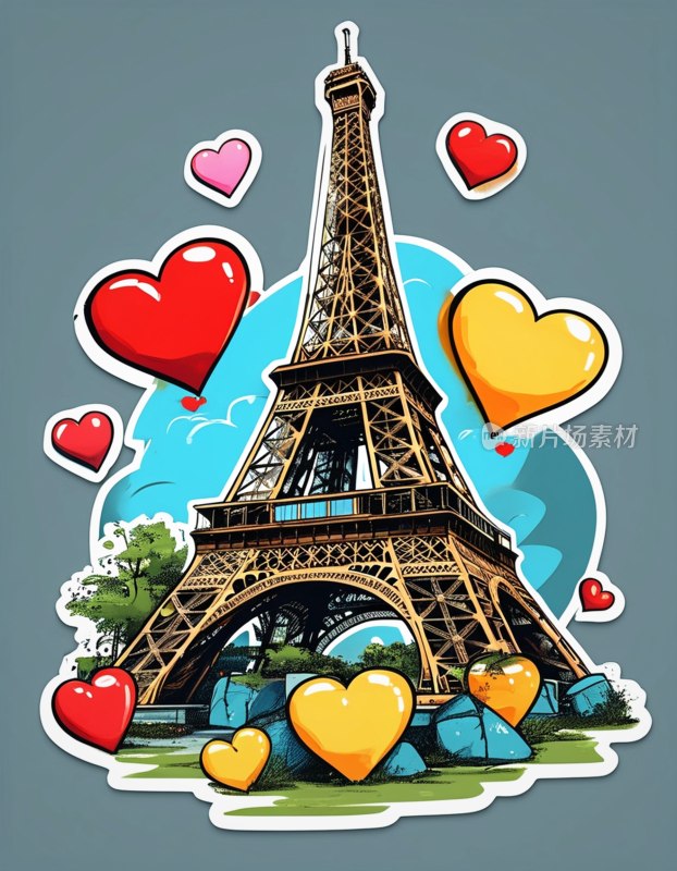 卡通埃菲尔铁塔心形