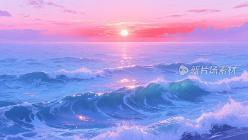 唯美海上日落插画