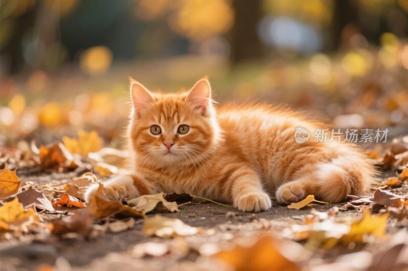 橘猫落叶秋景