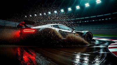 雨夜赛道上的疾驰赛车 雨夜赛道上的疾驰赛车