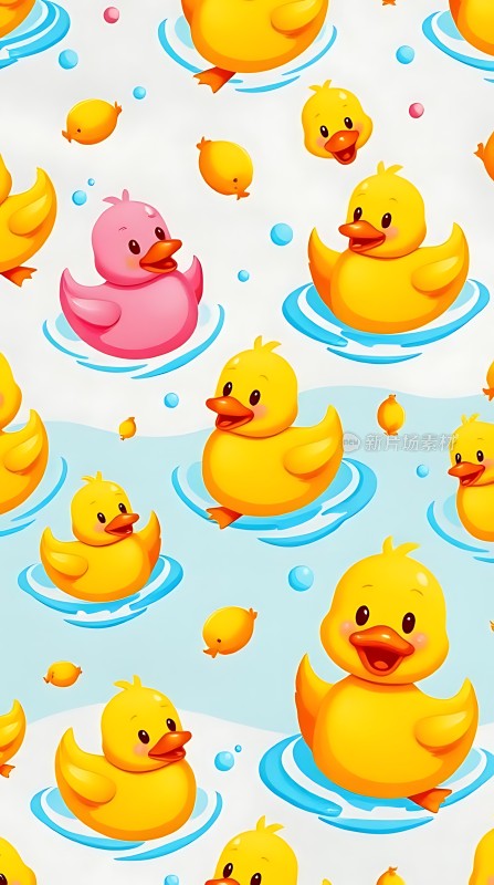 黄色小鸭与粉色小鸭共舞于水中