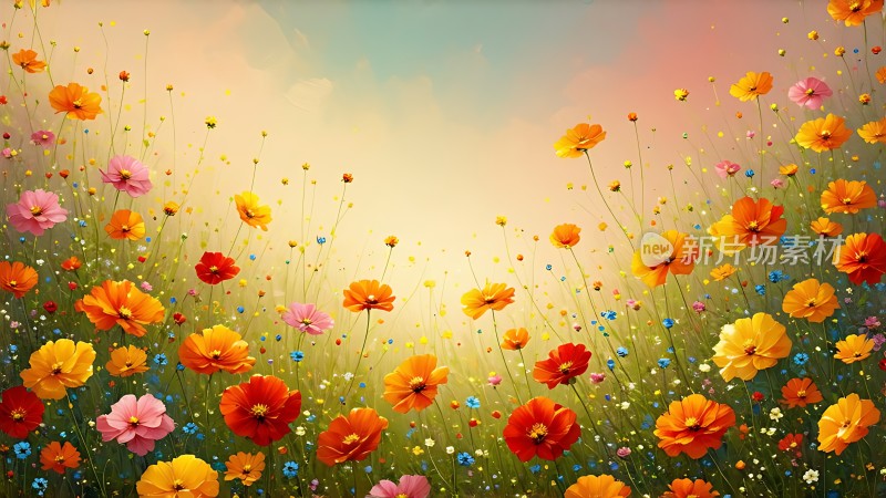 五彩斑斓的花海阳光下的绚丽绽放