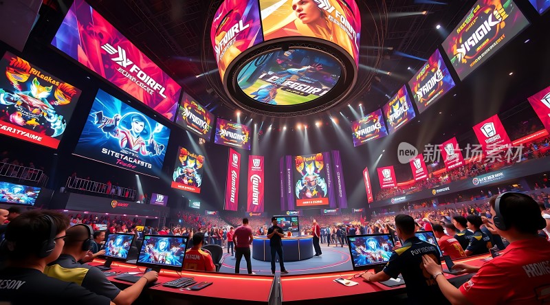 电竞比赛现场选手们紧张对战观众热情高涨