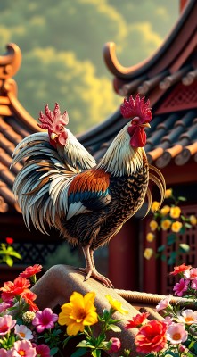 雄鸡报晓花丛中 雄鸡报晓花丛中