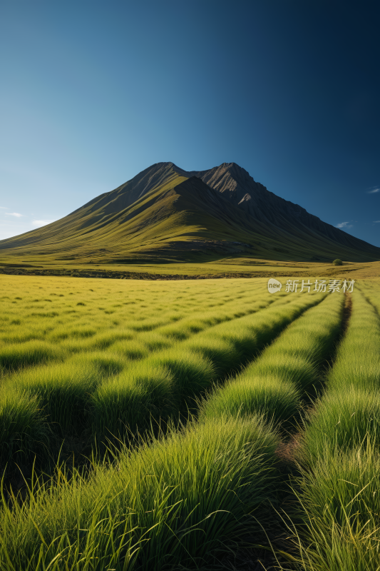 草坪的景色一座高山清风景图片