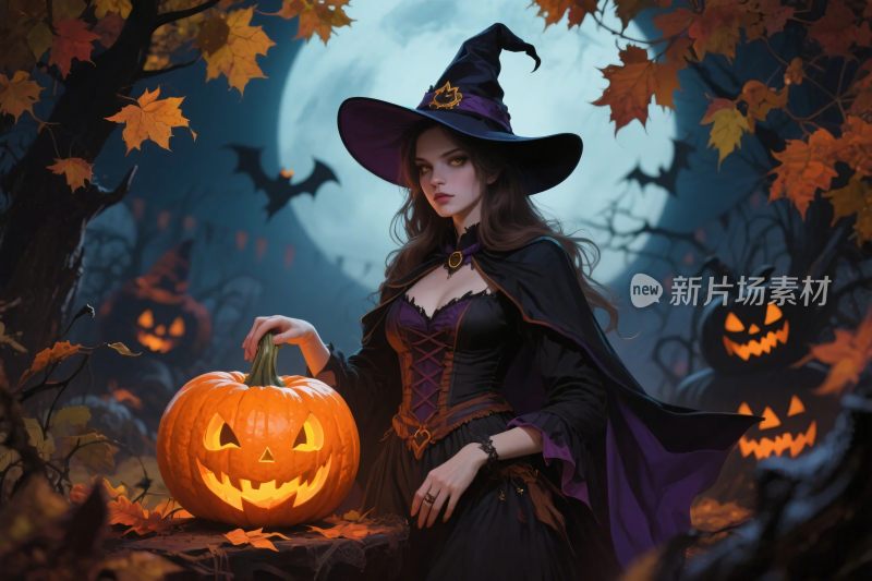 女巫南瓜灯万圣节夜