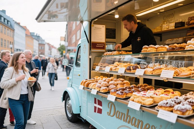 街头餐车售卖甜点场景
