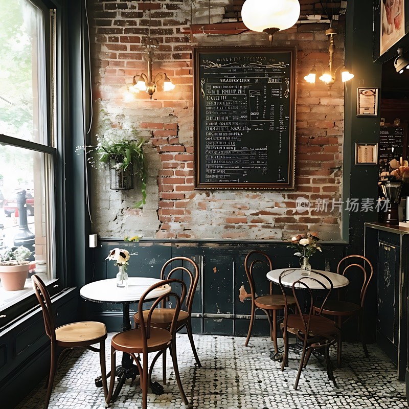 复古咖啡馆砖墙绿植温馨小桌椅