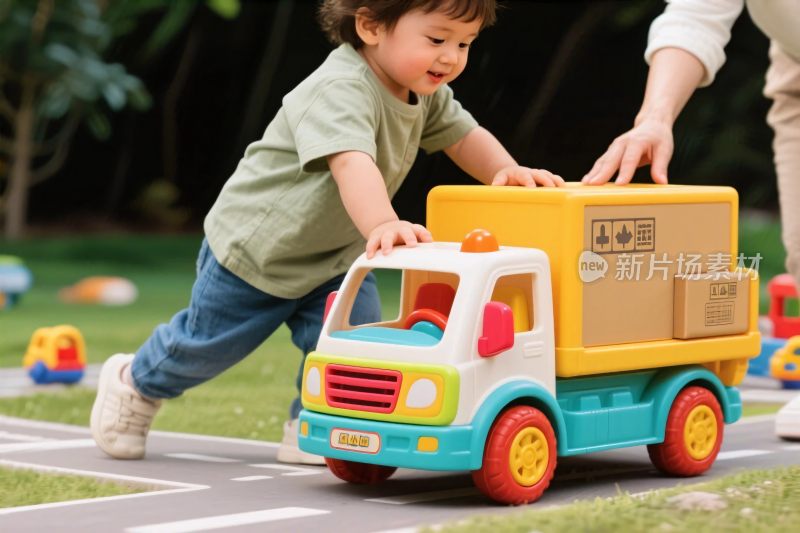 儿童玩玩具卡车场景