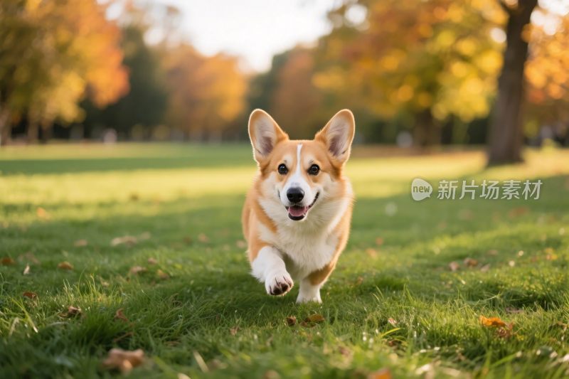 柯基在草地奔跑