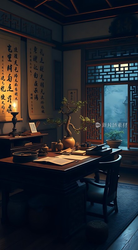 古风书房墨香四溢静待沉思