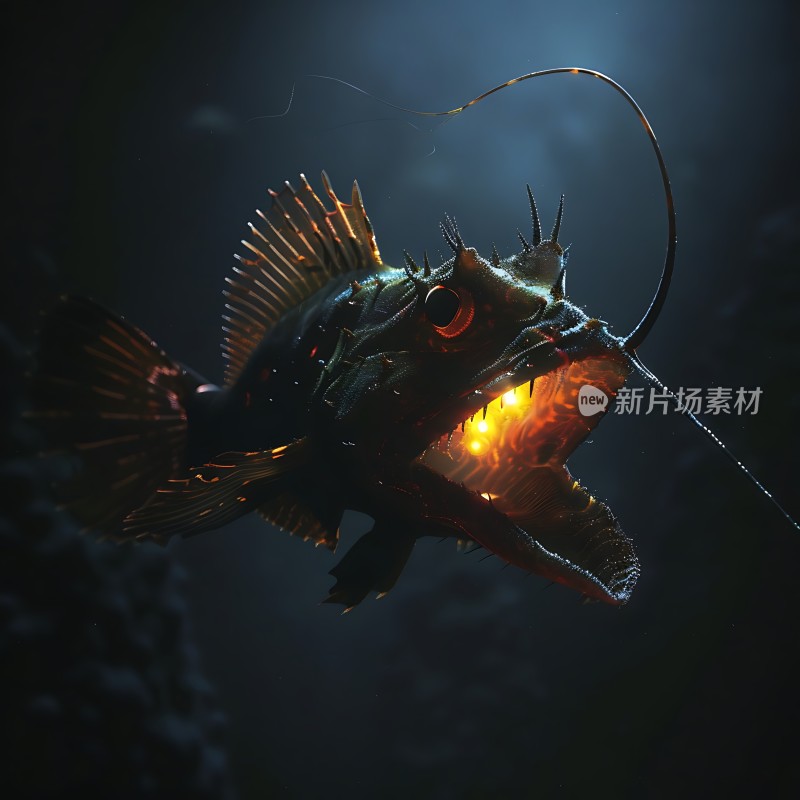 深海巨怪发光的眼睛与锋利牙齿