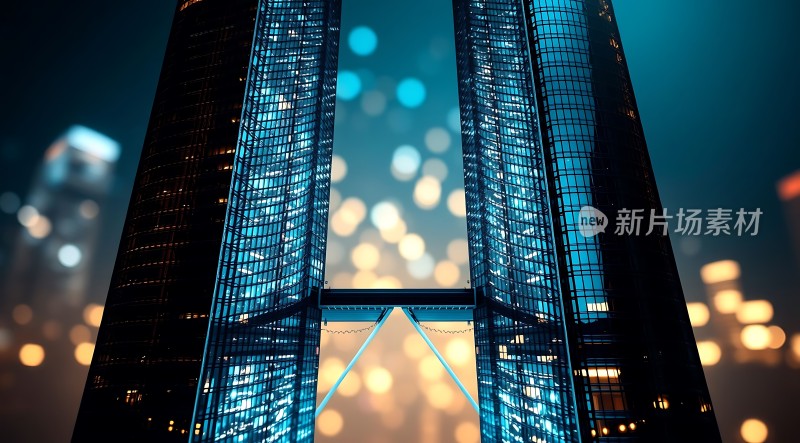 双塔摩天大楼夜景