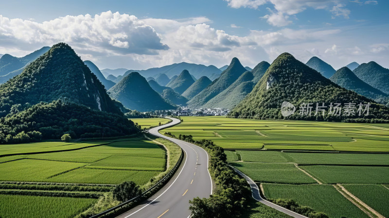 绿色山谷中间公路道路通向远方自然风景壁纸