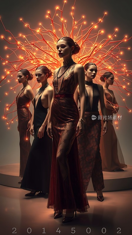 时尚之夜红裙佳人光影交错