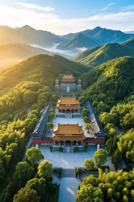 山水古建风光俯瞰图