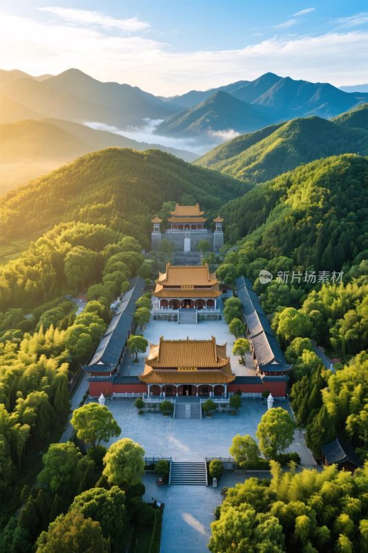 山水古建风光俯瞰图