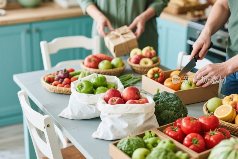 厨房新鲜蔬果选购场景