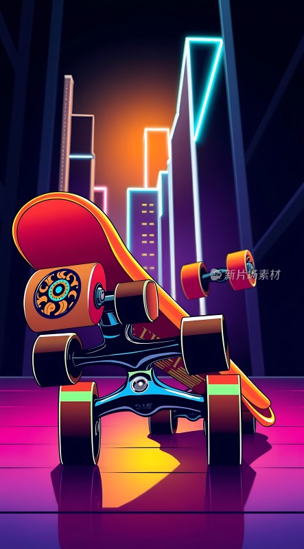 霓虹城市滑板之夜