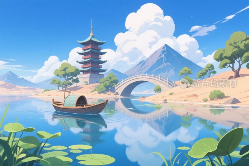 古风山水风景插画