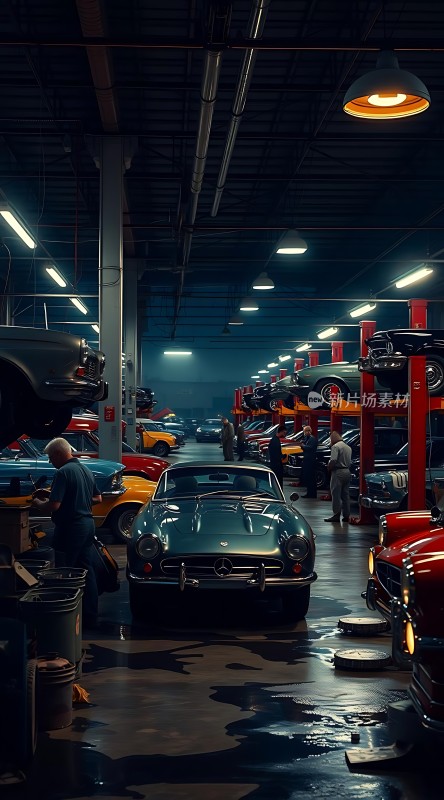 复古车库里的经典汽车