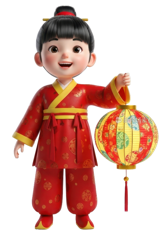 举着灯笼的3D卡通儿童形象
