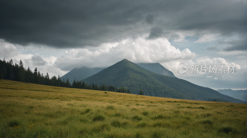 一片草地一座高山清风景图片