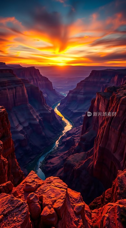 峡谷日落壮丽河景