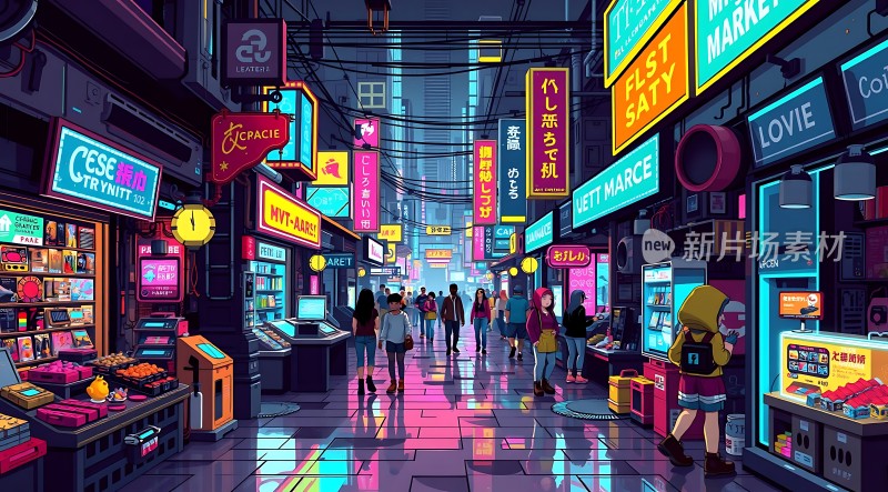 霓虹灯下的繁华街头