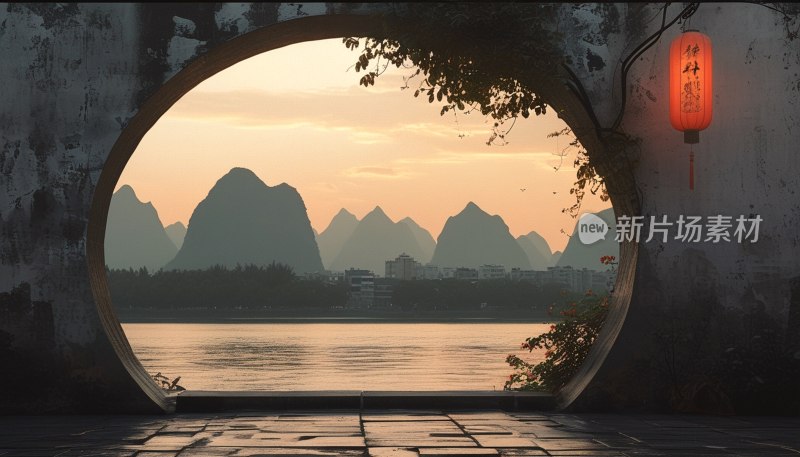 邕州晚霞映南湖