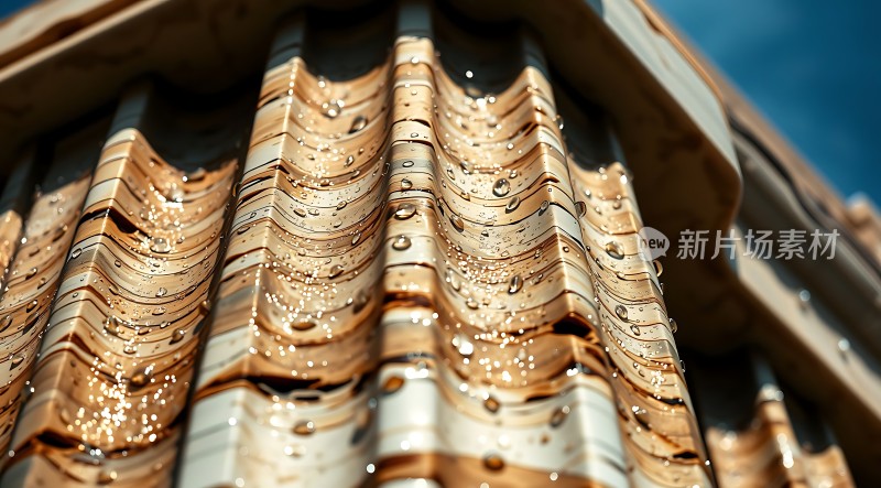 雨后波纹金属上的水珠