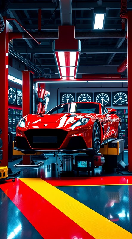 红色跑车车间里的神秘之旅