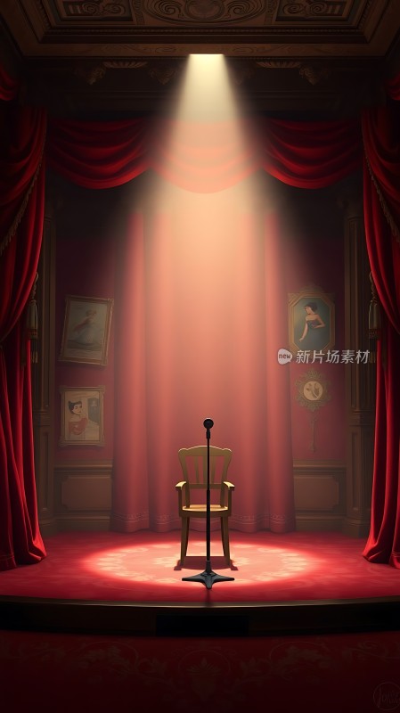 舞台上的孤独麦克风与椅子