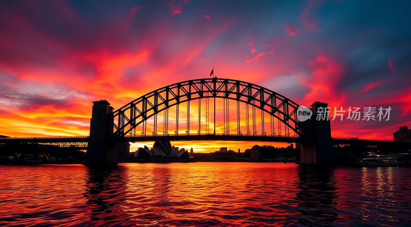 日落悉尼歌剧院与海港大桥