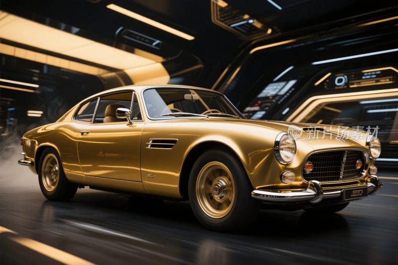 金色复古跑车科幻场景