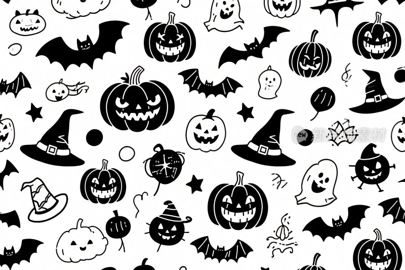 万圣节主题黑白插画图案